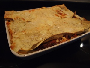 lasagne out of the oven